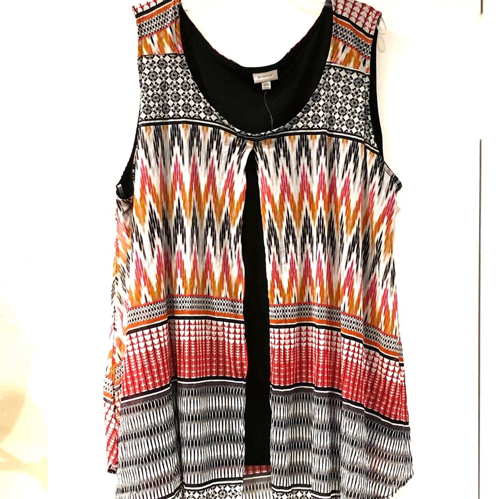 AVENUE Summer Top Colorful overlays black cami NWT